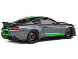 2020 Ford Shelby Mustang GT500 Carbonized Gray Metallic with Neon Green Stripes 1/18 Diecast Model Car by Solido