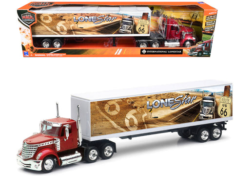 International LoneStar Truck Red Metallic with Trailer "Route 66" "Long Haul Trucker" Series 1/43 Diecast Model by New Ray