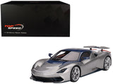 2019 Automobili Pininfarina Battista Argento Liquido Silver Metallic with Blu del Re Blue Top "US Launch Edition" 1/18 Model Car by Top Speed