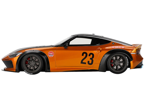 Nissan Z RHD (Right Hand Drive) #23 "LB-NATION WORKS" Orange Metallic with Matt Black Hood and Black Top 1/18 Model Car by Top Speed