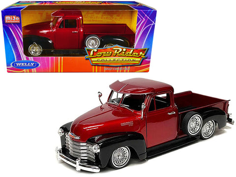 1953 Chevrolet 3100 Pickup Truck Lowrider Red Metallic and Black Two-Tone "Low Rider Collection" 1/24 Diecast Model by Welly