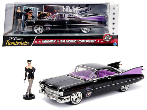 1959 Cadillac Coupe DeVille Black with Catwoman Diecast Figure 