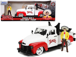 1953 Chevrolet Pickup Truck White and Red with Charro Man Diecast Figure "Tapatio" 1/24 Diecast Model by Jada