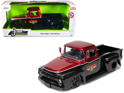 1956 Ford F-100 Pickup Truck "Mickey Thompson Performance Tires & Wheels" Black and Red Metallic "Just Trucks" Series 1/24 Diecast Model by Jada