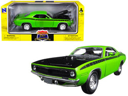 1970 Plymouth Cuda Green with Black Hood 1/25 Diecast Model Car by New Ray