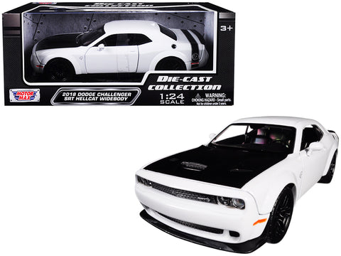 2018 Dodge Challenger SRT Hellcat Widebody White with Black Hood 1/24 Diecast Model Car by Motormax