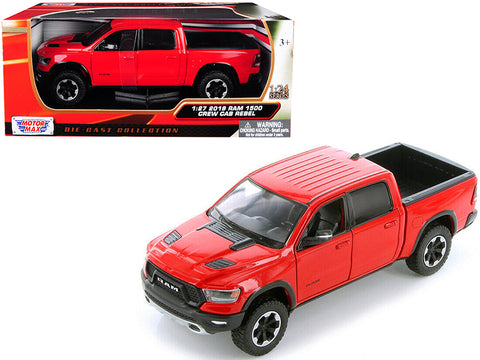 2019 Dodge Ram 1500 Crew Cab Rebel Pickup Truck Red 1/27 Diecast Model by Motormax