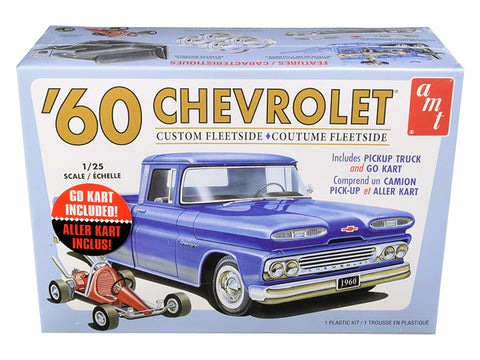 1960 Chevrolet Custom Fleetside Pickup Truck with Go Kart Plastic Model Kit (Skill Level 2) 1/25 Scale Model by AMT