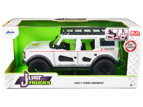 2021 Ford Bronco White with Red Stripes and Roof Rack "Yokohama Tires" "Just Trucks" Series 1/24 Diecast Model by Jada
