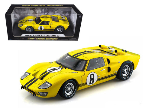 1966 Ford GT-40 MK 2 Yellow #8 1/18 Diecast Model Car by Shelby Collectibles